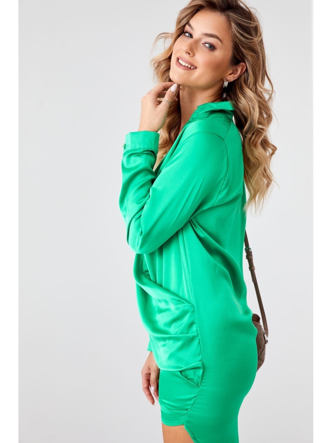 Shirt dress with ruffles, green FG641 - Online store - Boutique